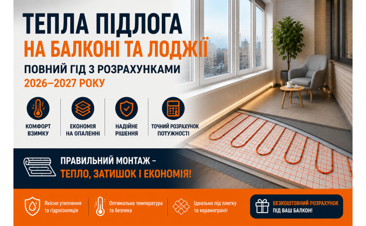 Тепла підлога на балконі та лоджії: повний гід з розрахунками 2026–2027 року