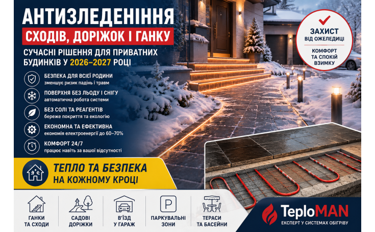 Антизледеніння сходів, доріжок і ґанку — як забезпечити безпеку взимку у 2026–2027 році