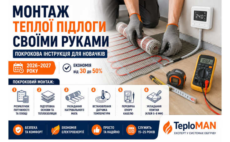 Монтаж теплої підлоги своїми руками: покрокова інструкція для новачків у 2026–2027 році