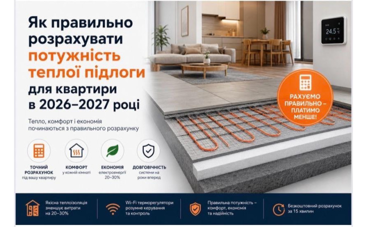 Як правильно розрахувати потужність теплої підлоги для квартири в 2026–2027 році   
